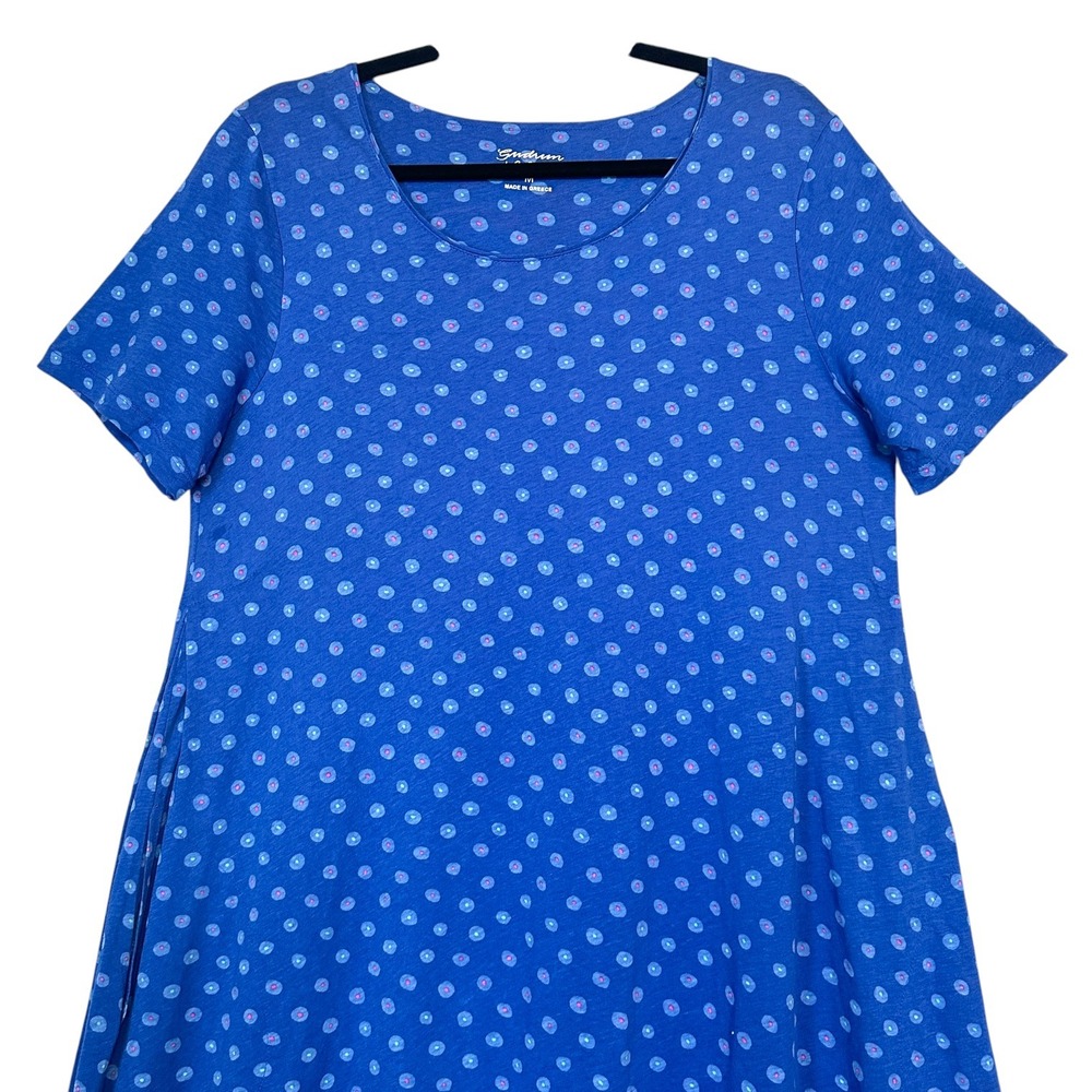 Gudrun Sjoden Dress Midi M Slub Organic Cotton A-Line Pockets Dot Blue Lagenlook - Picture 4 of 15